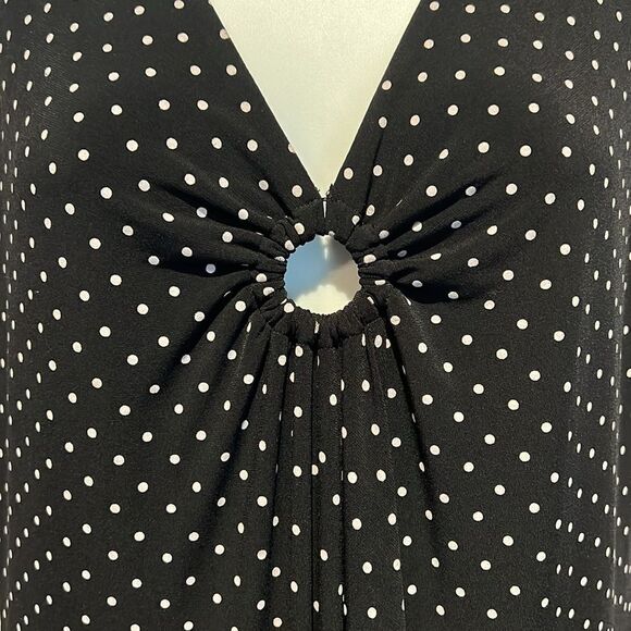 Spanner Black with White Polka Dots Sleeveless V Neck Maxi‎ Dress Size S - Picture 3 of 12